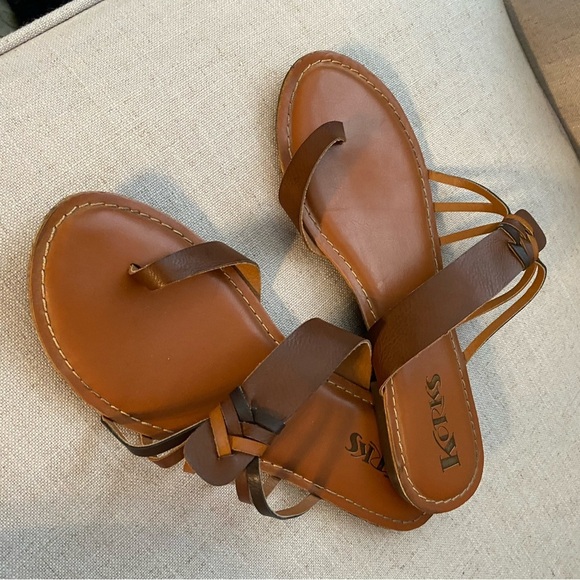 Korks Faux Leather Toe Loop Flip Flop Sandals - Picture 1 of 8